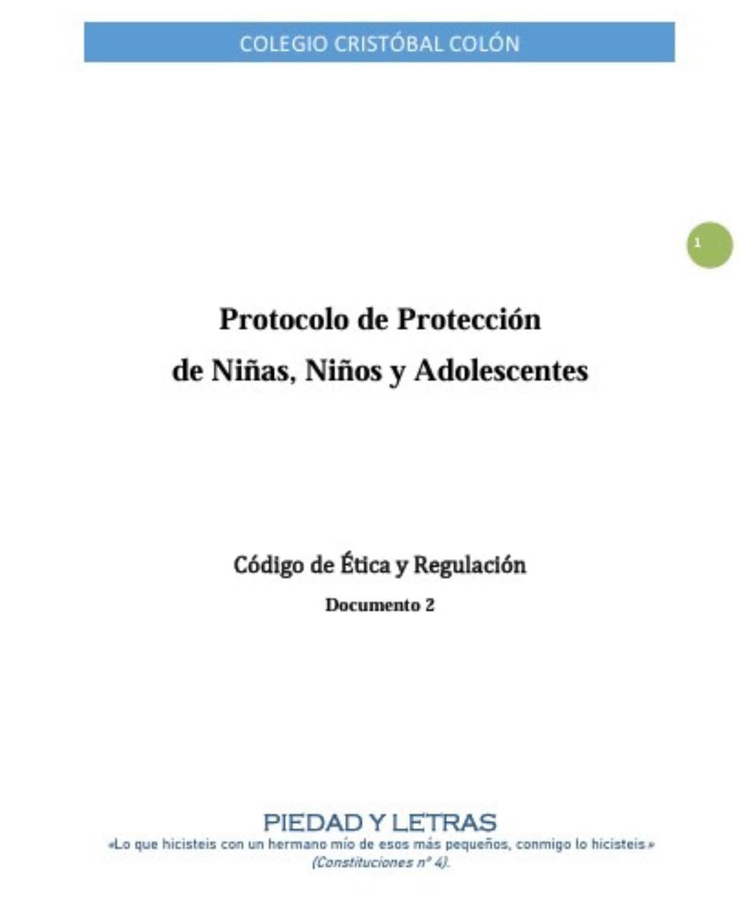 Protocolo de Protección al Menor  Colegio Cristóbal Colón